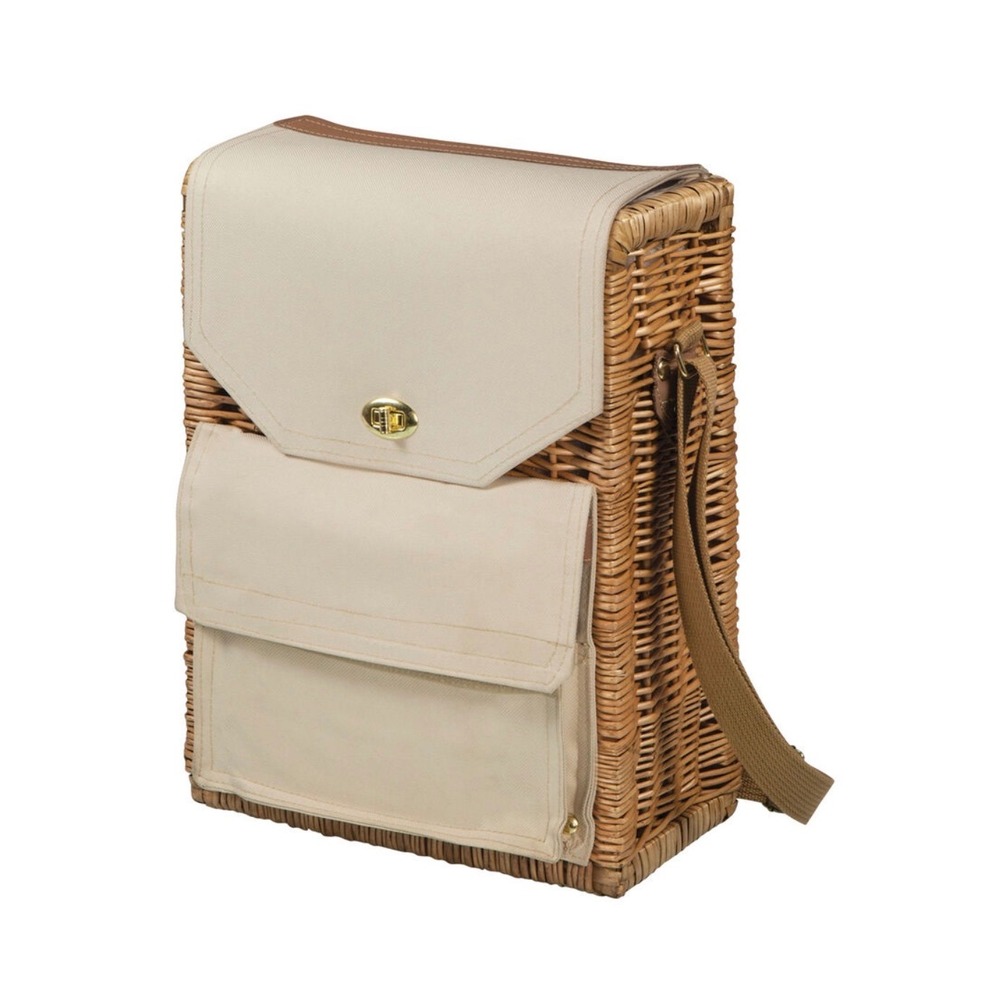 Picnic Time Corsica Insulated Wine & Cheese Basket Willow Canvas Tote Handwoven